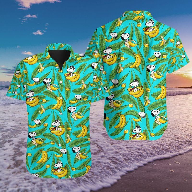 Snoopy Emotion Bananas Hawaiian Graphic Print Short Sleeve Hawaiian Casual Shirt 194