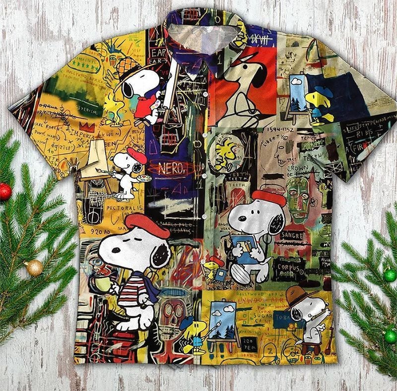 Snoopy And Woodstock Cartoon Peaunts For Men And Women Graphic Print Short Sleeve Hawaiian Casual Shirt 95