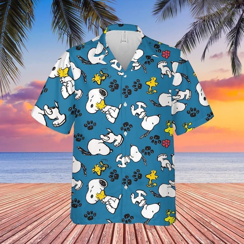 Snoopy With Woodstock And Paw Cartoon Peanuts For Men And Women Graphic Print Short Sleeve Hawaiian Casual Shirt 48