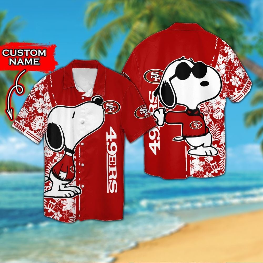 San Francisco 49ers & Snoopy Custom Personalized Short Sleeve Button Up Tropical Aloha Hawaiian Shirts For Men Women Nfl