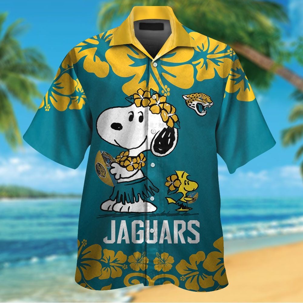 Jacksonville Jaguars & Snoopy Short Sleeve Button Up Tropical Aloha Hawaiian Shirts For Men Women Nfl