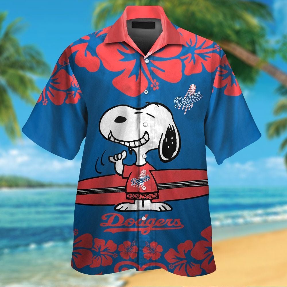Los Angeles Dodgers Snoopy Short Sleeve Button Up Tropical Aloha Hawaiian Shirts For Men Women Mlb