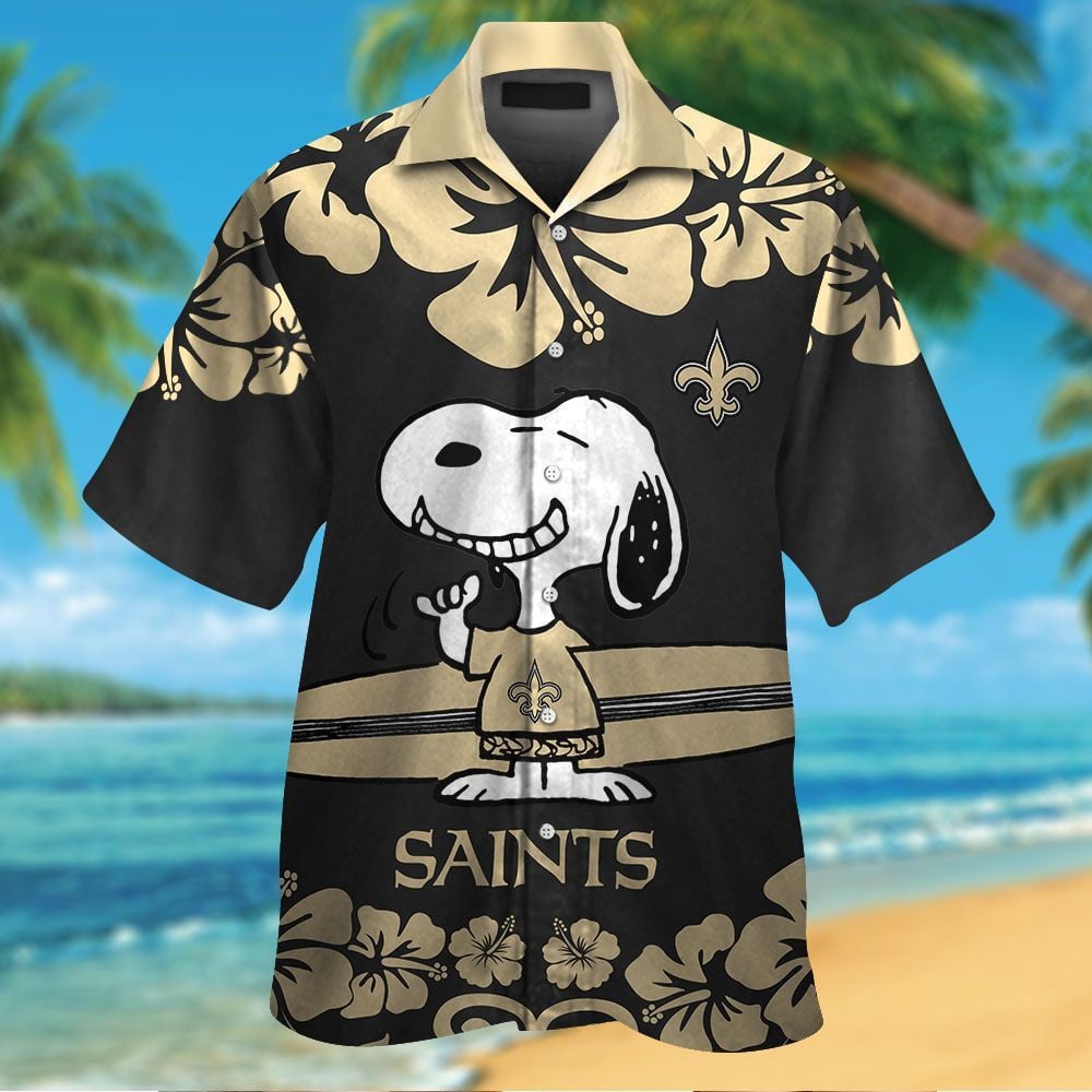 New Orleans Saints & Snoopy Short Sleeve Button Up Tropical Aloha Hawaiian Shirts For Men Women Nfl