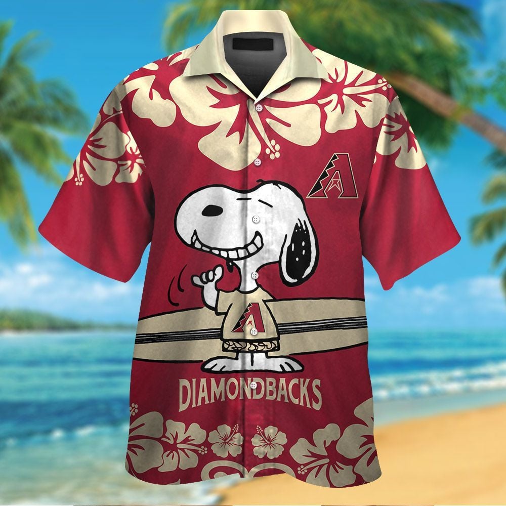 Arizona Diamondbacks Snoopy Short Sleeve Button Up Tropical Aloha Hawaiian Shirts For Men Women Mlb