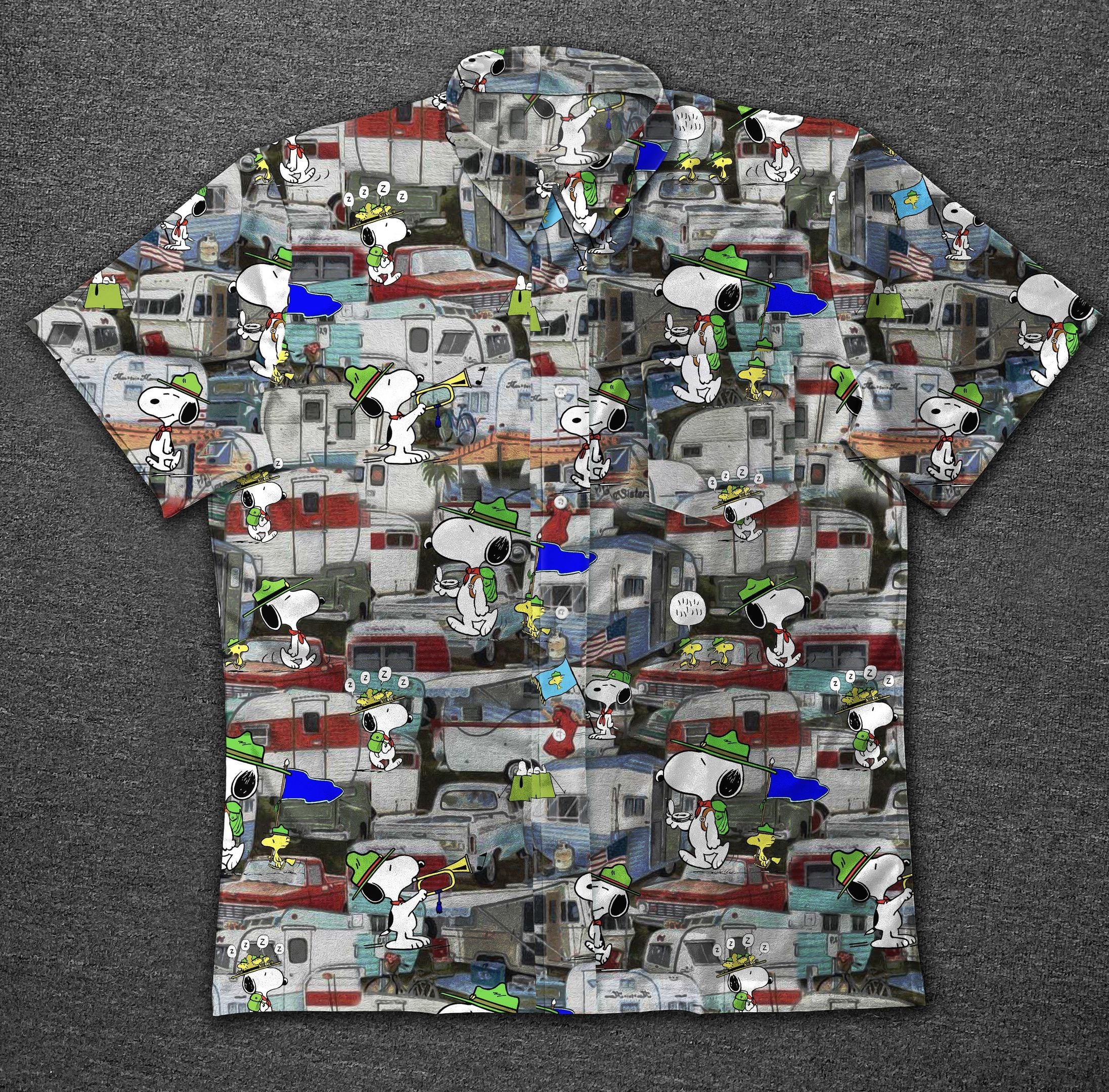 Hawaii Shirt Camping Snoopy Vintage Cotton Hawaiian Shirt-zx11104