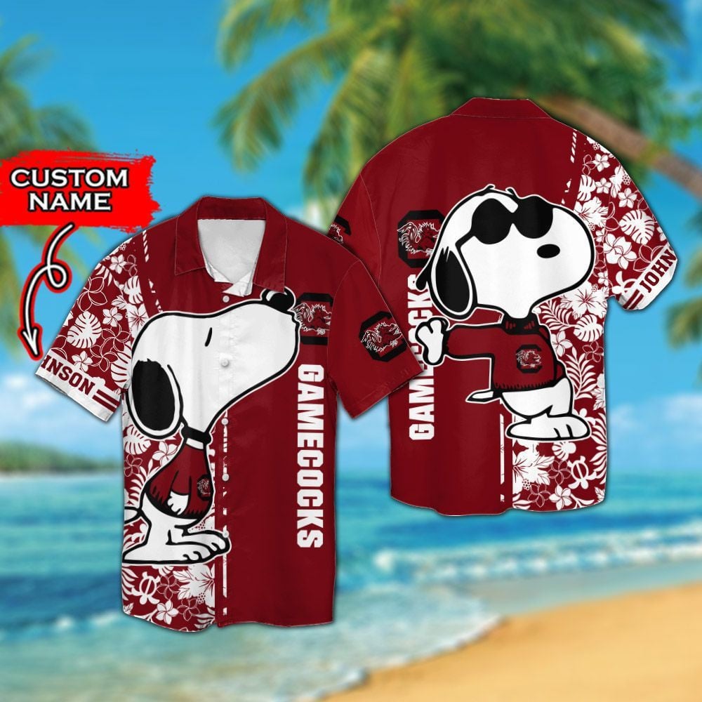 South Carolina Gamecocks & Snoopy Custom Personalized Short Sleeve Button Up Tropical Aloha Hawaiian Shirts For Men Women Ncaa