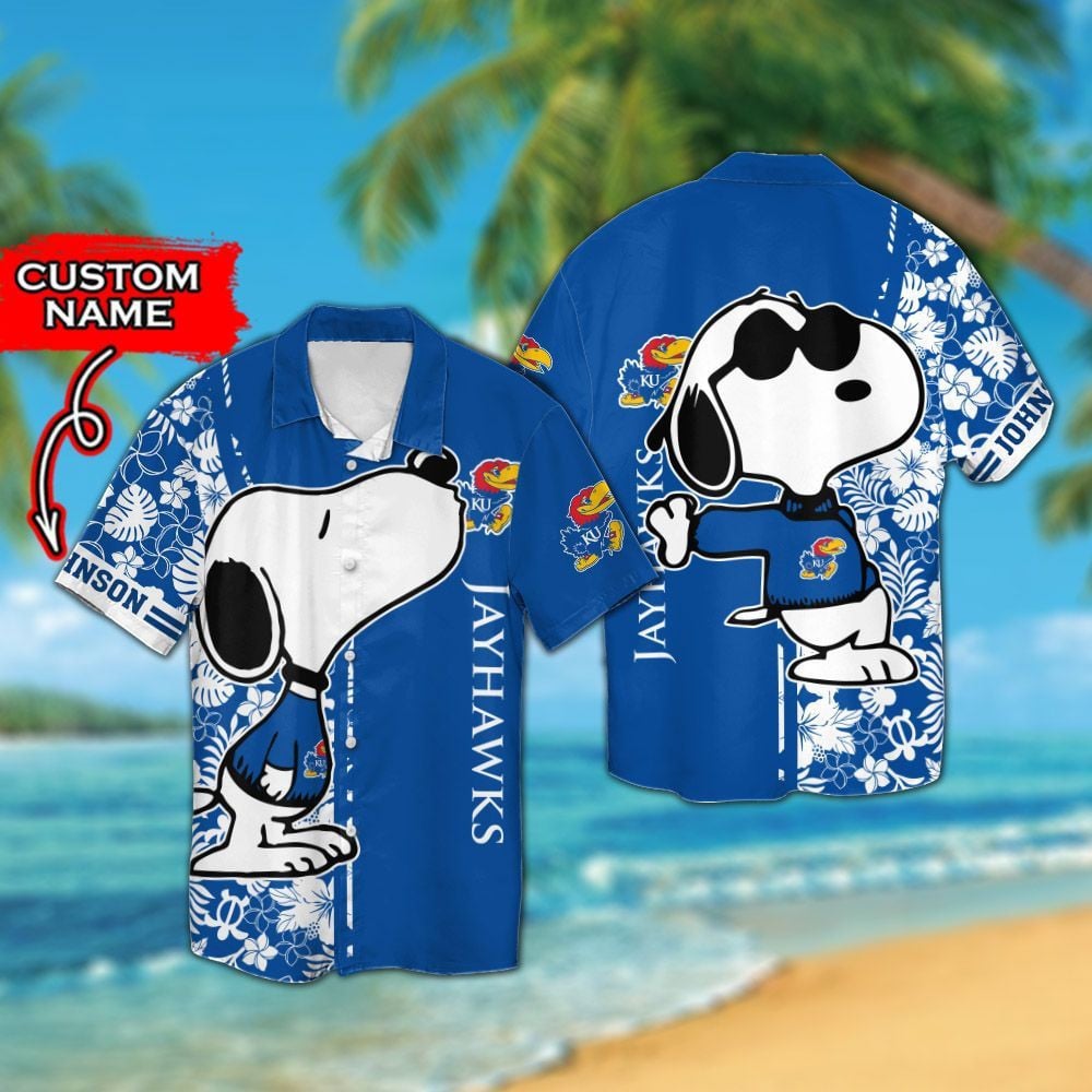 Kansas Jayhawks & Snoopy Custom Personalized Short Sleeve Button Up Tropical Aloha Hawaiian Shirts For Men Women Ncaa