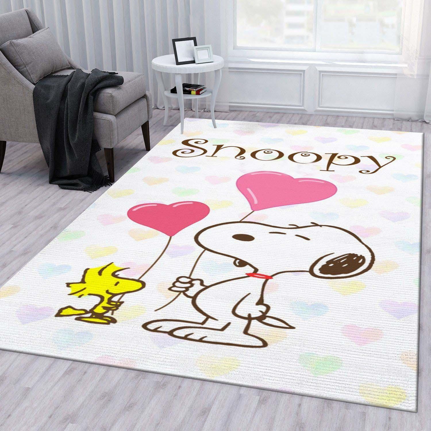 Snoopy &amp; Woodstock Peanuts Cartoon Area Rug Living Room, Snoopy Gift For Fan Rug Home Decor Floor Decor