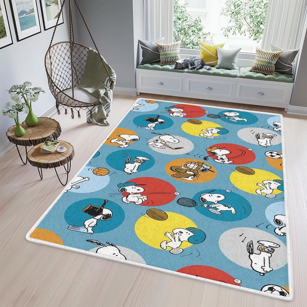 Funny Snoopy, Snoopy Rug Living Room, Snoopy Gift For Fan, Peanuts Snoopy Playing Hockey Rug Home Decor Floor Decor