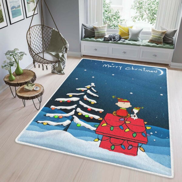 Peanuts Charlie Brown And Snoopy Merry Christmas Area Rug Living Room, Christmas Gift, Peanuts For Fan Rug Home Decor Floor Decor