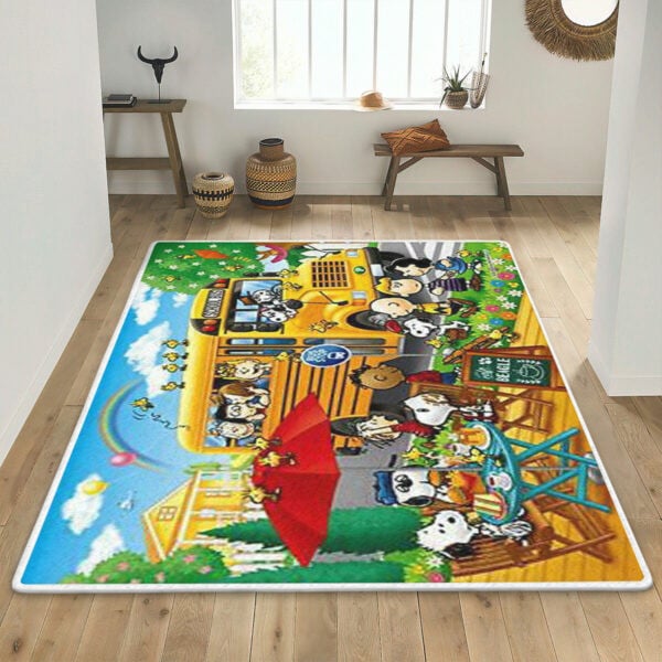 Snoopy's Beagle School Bus The Peanuts Cartoon Ver1 Gift Lover Area Rug Living Room,snoopy The Peanuts Gift For Fan Rug Home Decor Floor Decor 1666