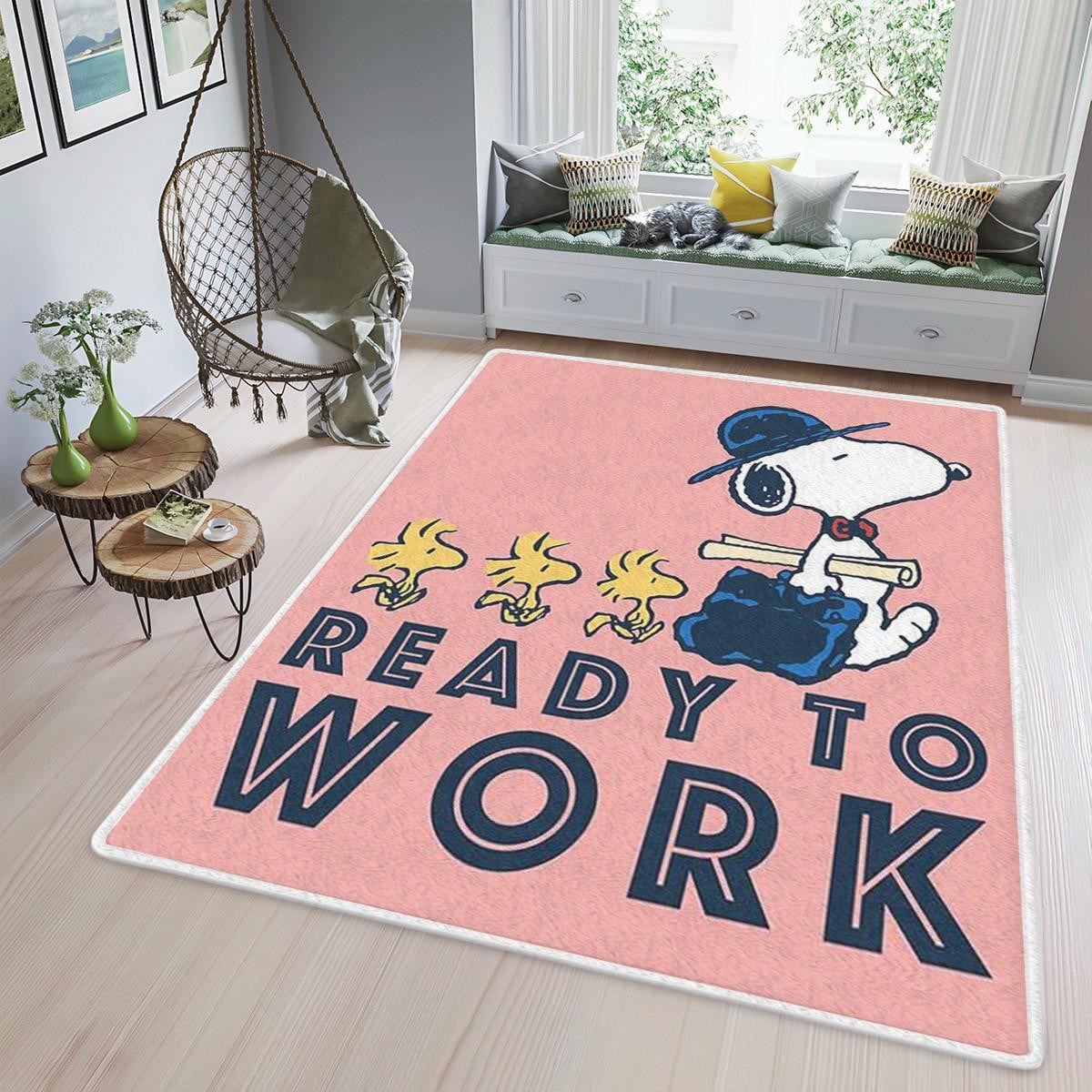 Snoopy Ready To Work Peanuts Cartoon Gifts Lover Area Rug Living Room,snoopy Peanuts Gift For Fan Rug Home Decor Floor Decor