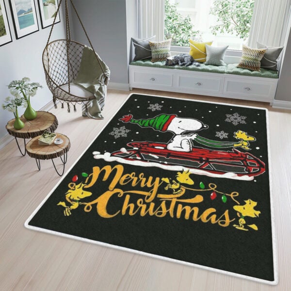 Merry Christmas Santa Snoopy With Woodstock Sleigh 789 Gifts Lover Area Rug Living Room, Snoopy Gift For Fan Rug Home Decor Floor Decor 2076