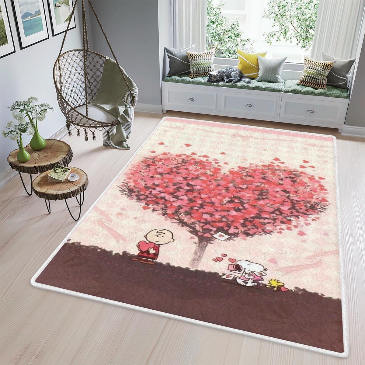 Snoopy Peanuts Happy Valentine's Day 4 Fan Gift, Snoopy Peanuts Happy Valentine's Day Rug Home Decor Floor Decor