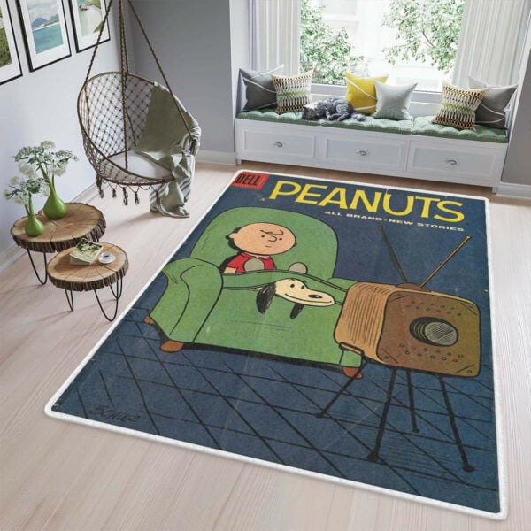 Peanuts Charlie Brown Watching Tv Area Rug Living Room, Peanuts Gift For Fan, Peanuts Lover Rug Home Decor Floor Decor 276