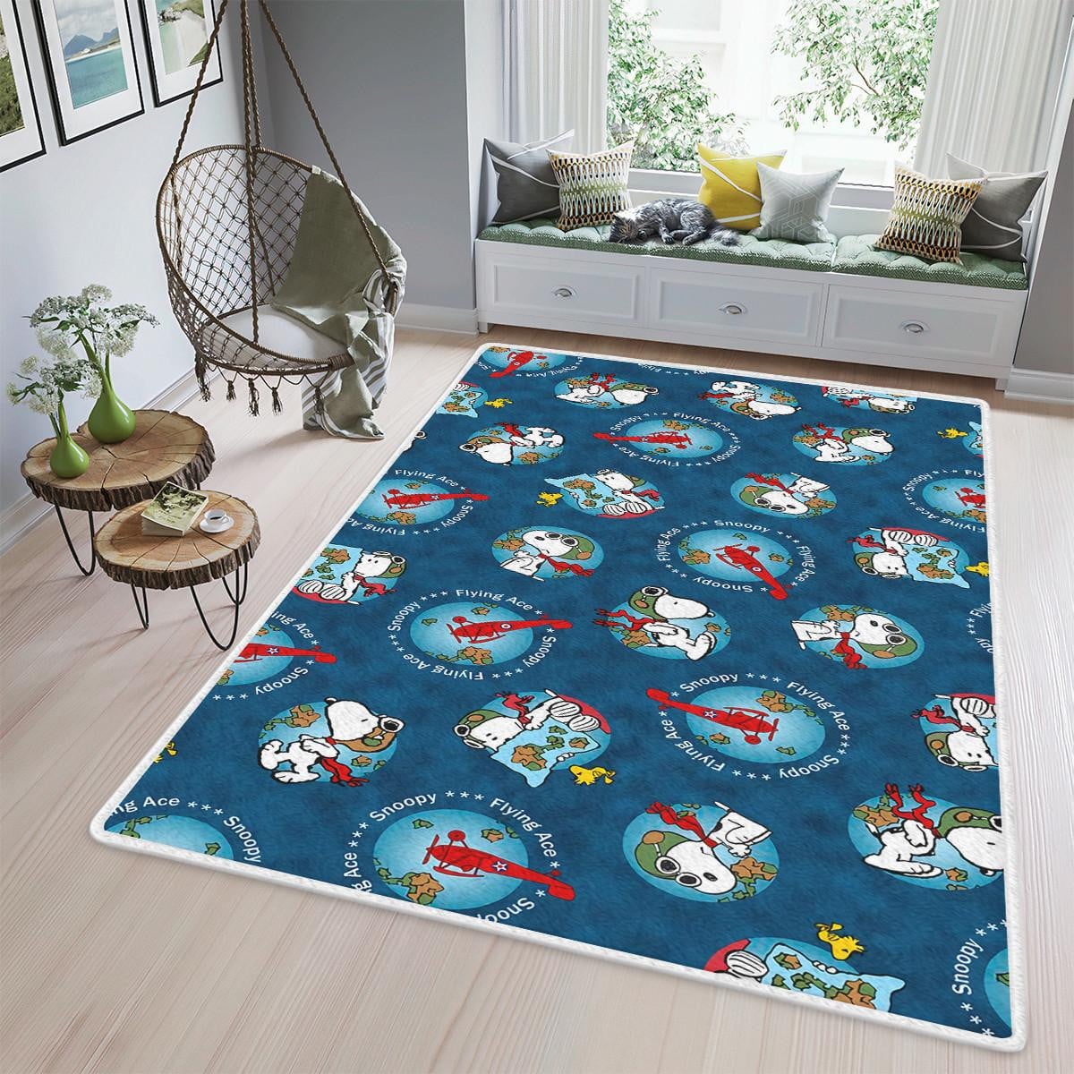Funny Snoopy, Snoopy Rug Living Room, Snoopy Gift For Fan, Peanuts Snoopy Flying Ace Rug Home Decor Floor Decor