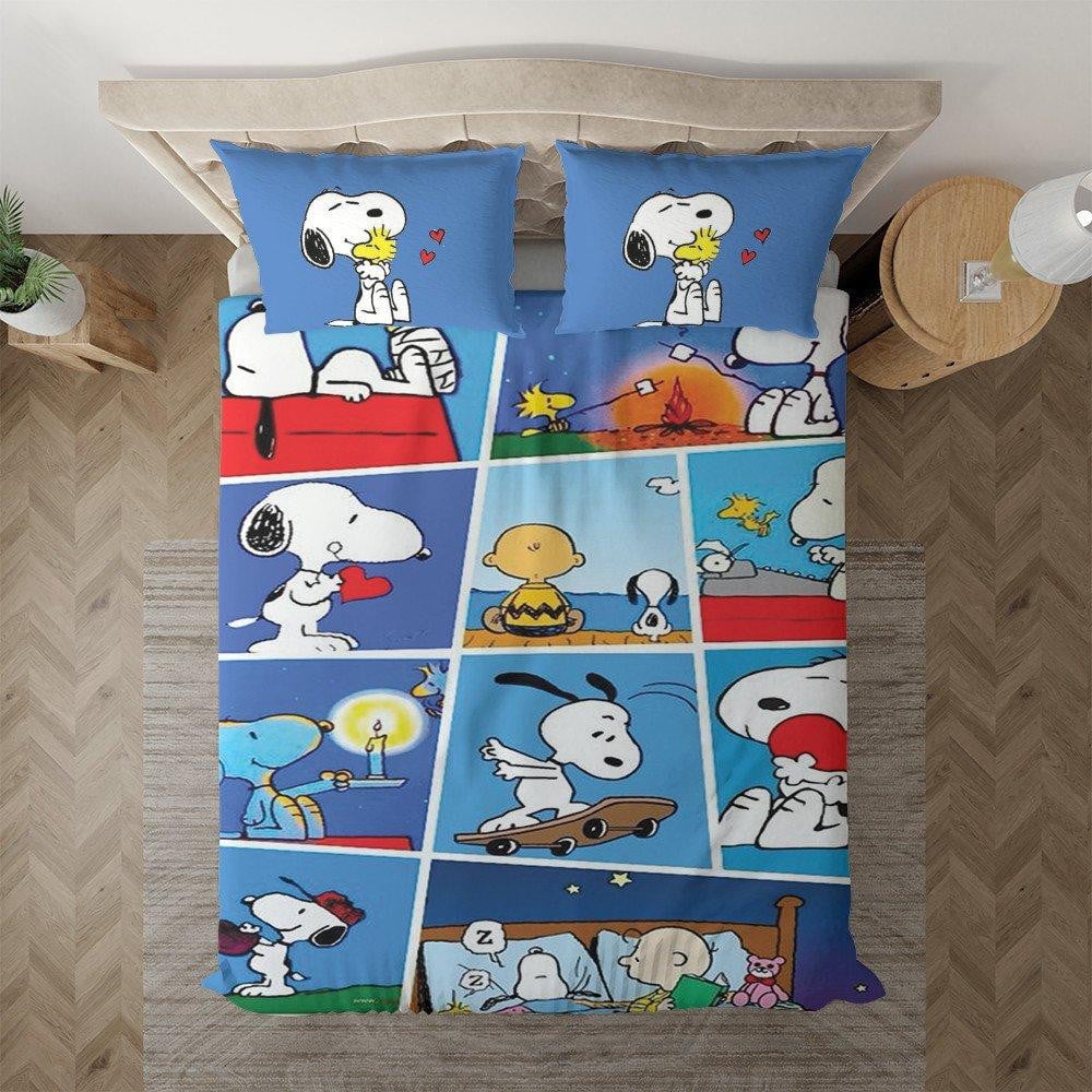 Peanuts Gift, Peanuts Gift For Fan, Peanuts Snoopy Charlie Brown Woodstock Duvet Quilt Bedding Set