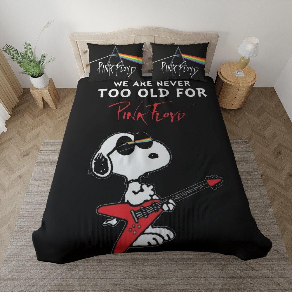 Pink Floyd Band Fan Gift, Snoopy Rock Star Gift, We Are Never Too Old For Pink Floyd Duvet Quilt Bedding Set
