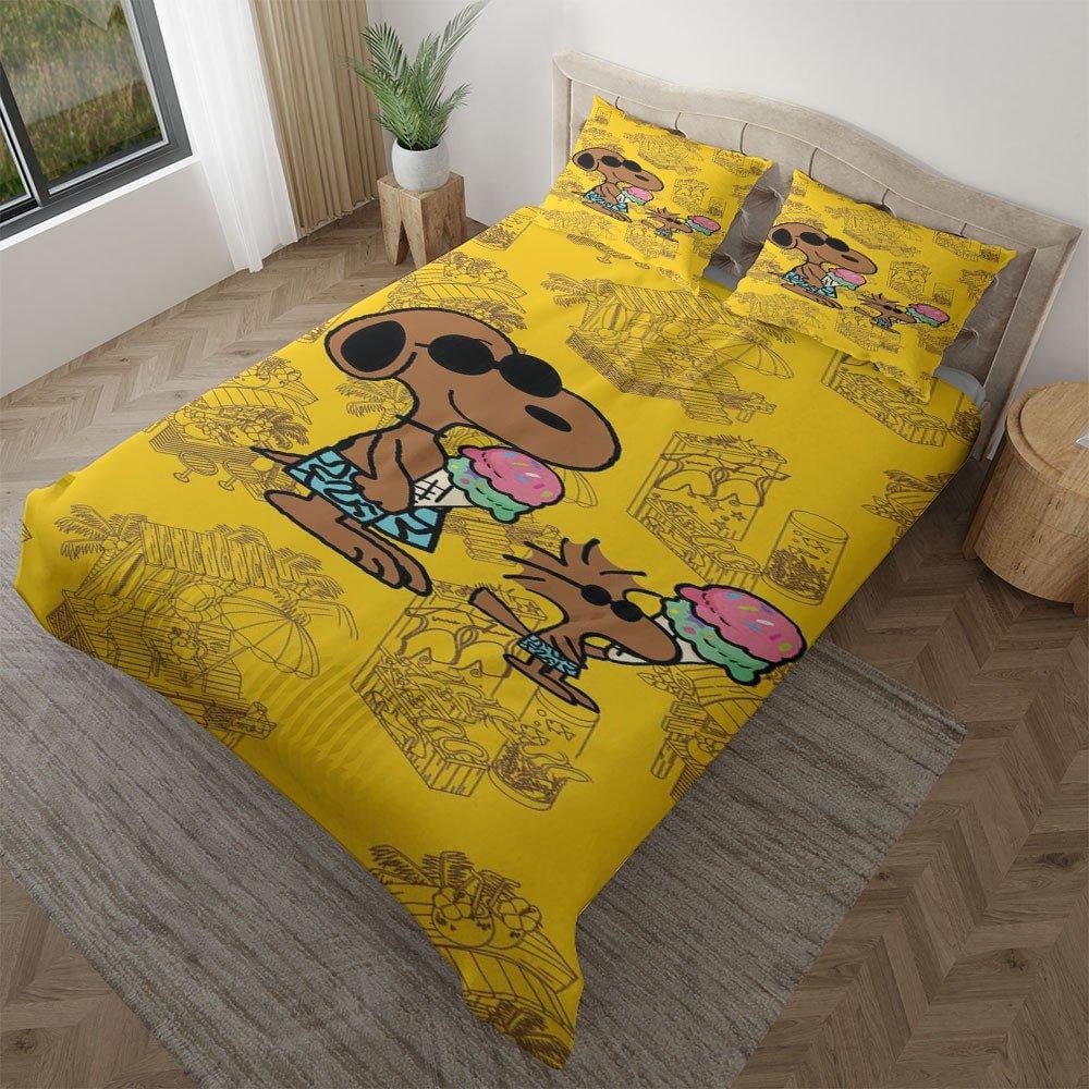 Snoopy And Woodstock Cream Hawaiian Peanuts Cartoon Fan Gift,snoopy Hawaiian Duvet Quilt Bedding Set