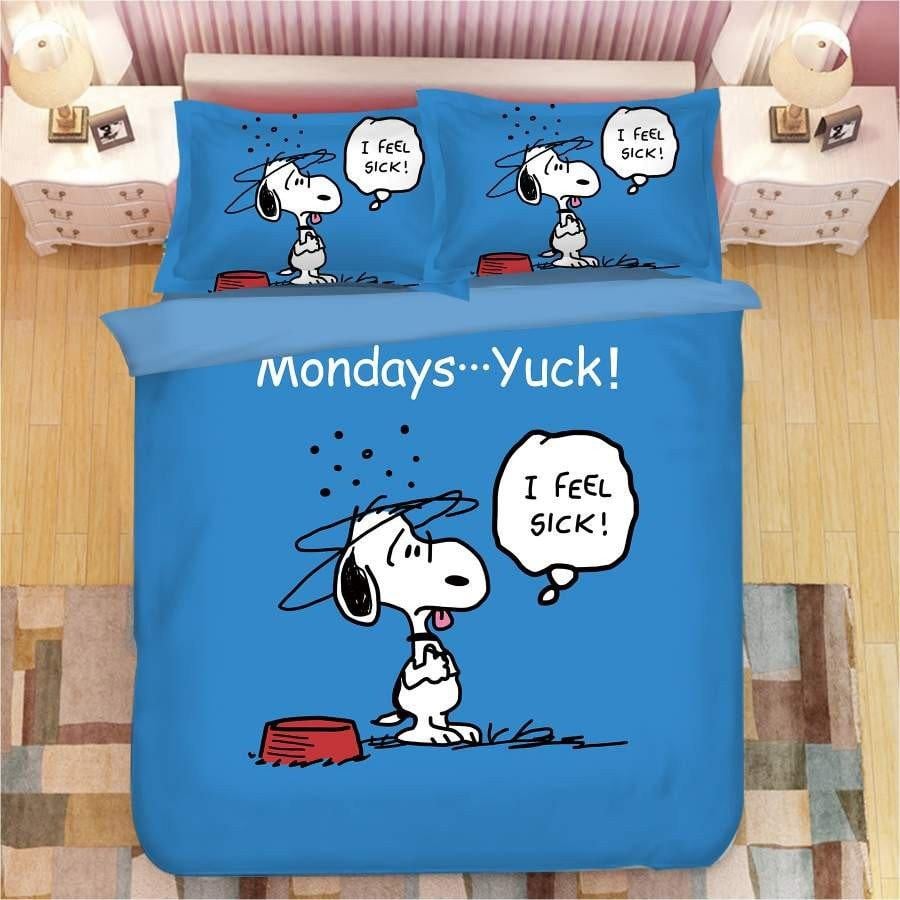 Snoopy The Peanuts Fan Gift, Snoopy I Feel Sick, Mondays Yuck Duvet Bedding Set