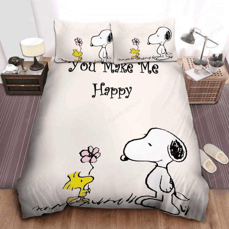 Peanuts Snoopy &amp; Woodstock You Make Me Happy Bed Sheets Spread Comforter Duvet Quilt Bedding Set