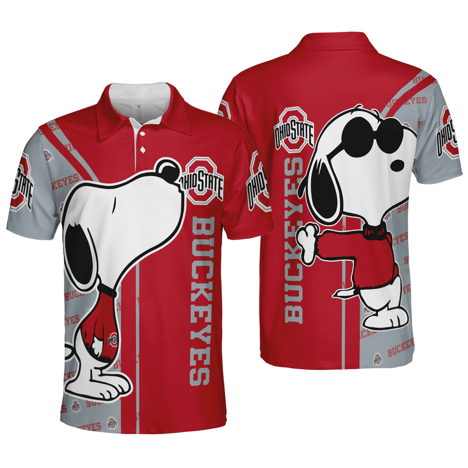 Design Snoopy Kiss Ohio State Buckeyes Logo 3D All Over Print Polo Shirt