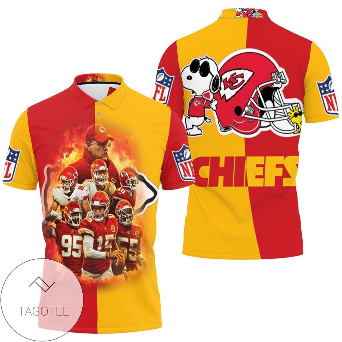 Mens & Womens Snoopy Kansas City Chiefs Helmet Afc West Division Champions Super Bowl 2021 All Over Print Polo Shirt