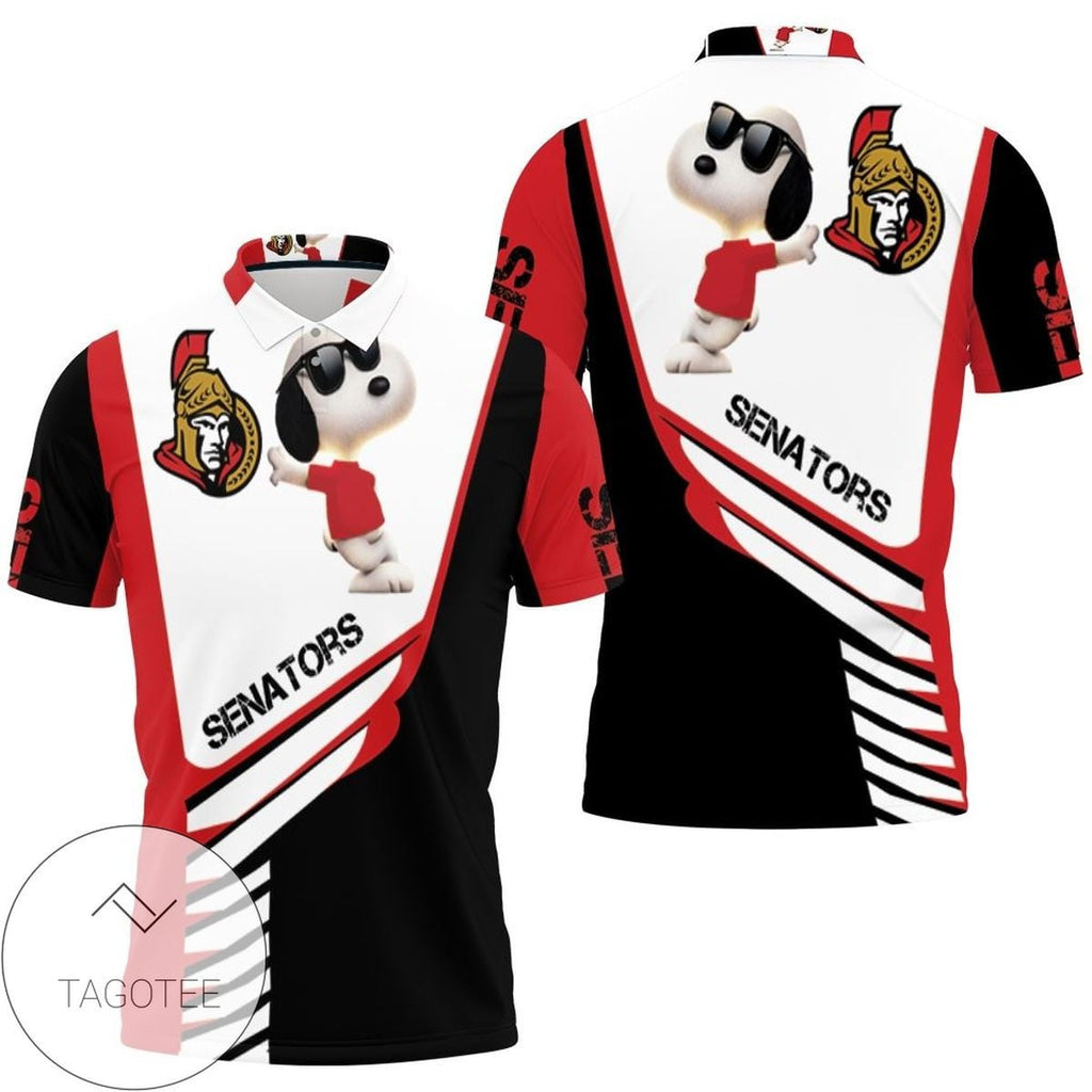 Mens & Womens Ottawa Senators Snoopy For Fans 3d All Over Print Polo Shirt