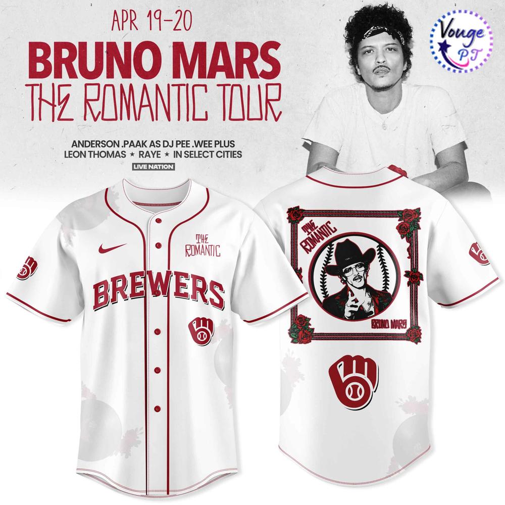 Milwaukee Brewers x Bruno Mars – The Romantic Tour 2026 Baseball Jersey 