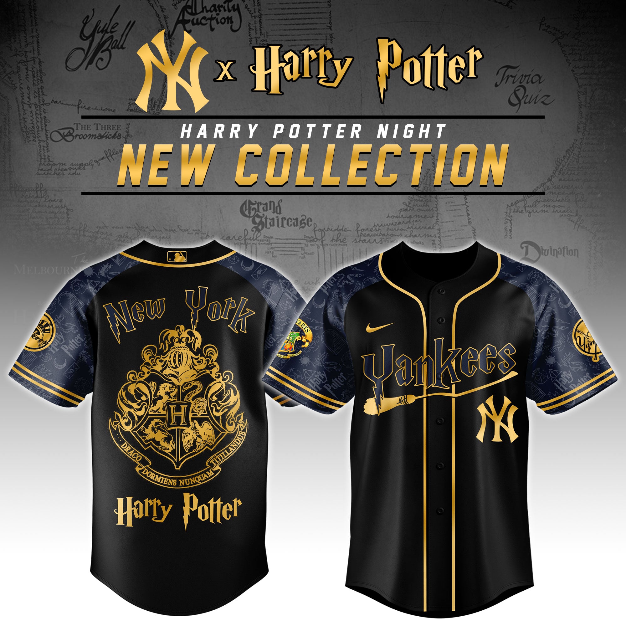 .New York Yankees x Harry Potter Night Baseball Jersey 