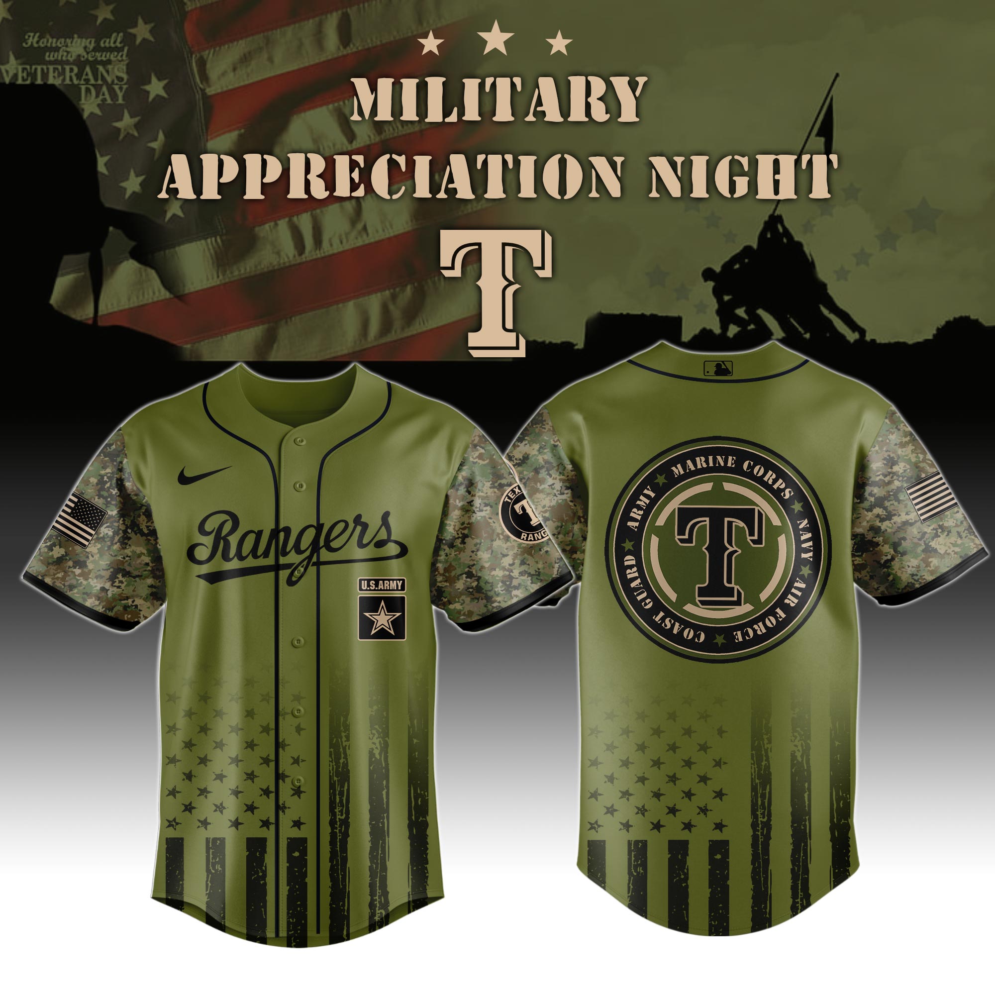 Texas Rangers Marine Corps Military Appreciation Night Jersey 
