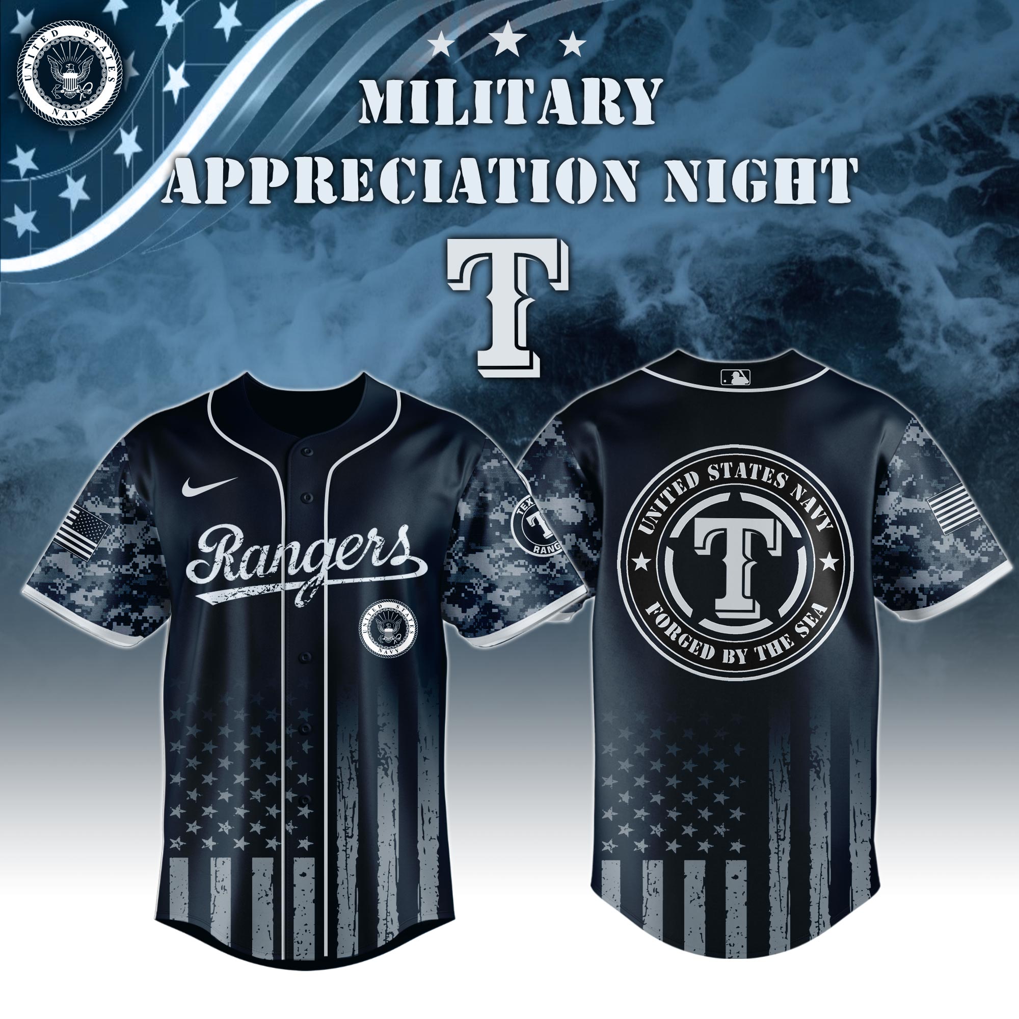 Texas Rangers Navy Military Appreciation Night Jersey 